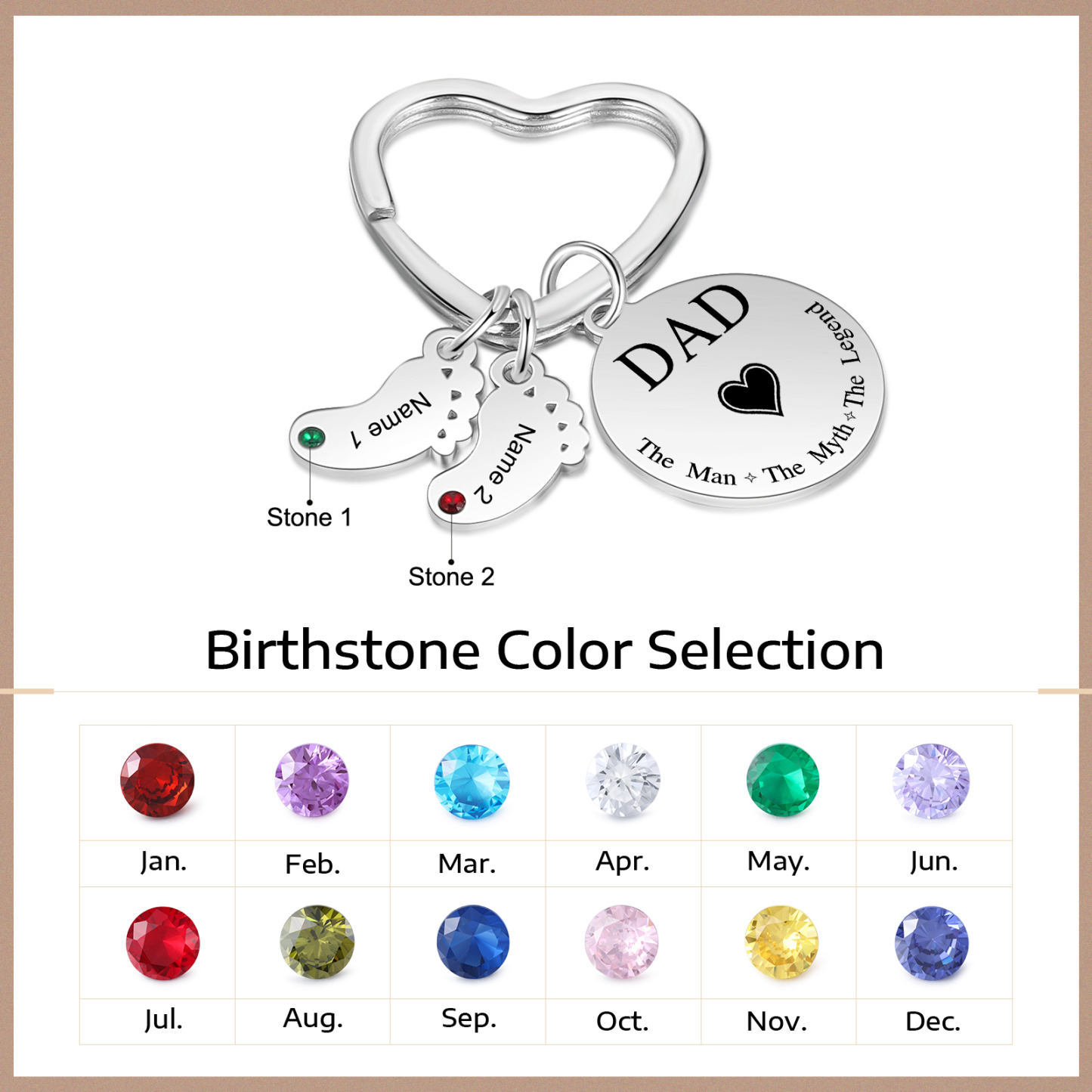 3 Names & 1 Text Personalised Keychain with Kids' Names & Birthstones | Lorajewel