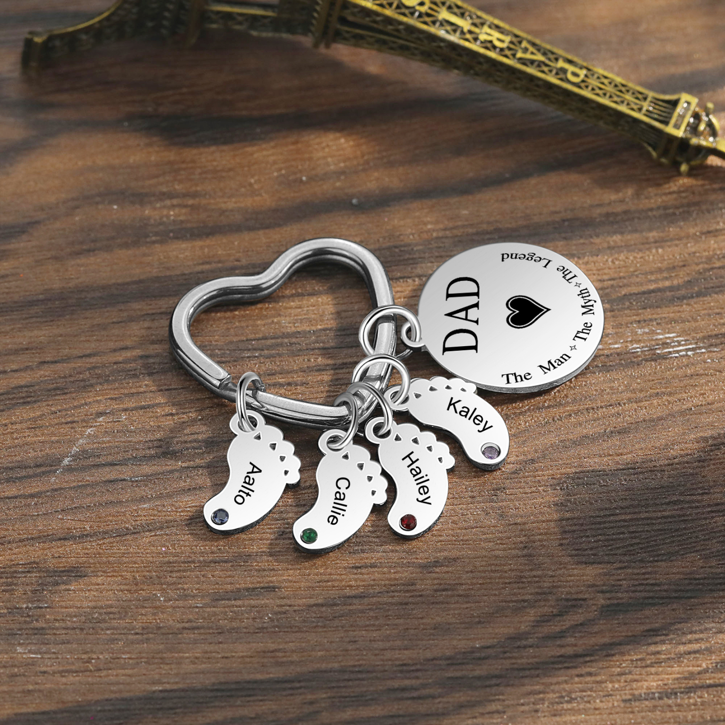 5 Names & 1 Text Personalised Keychain with Kids' Names & Birthstones | Lorajewel