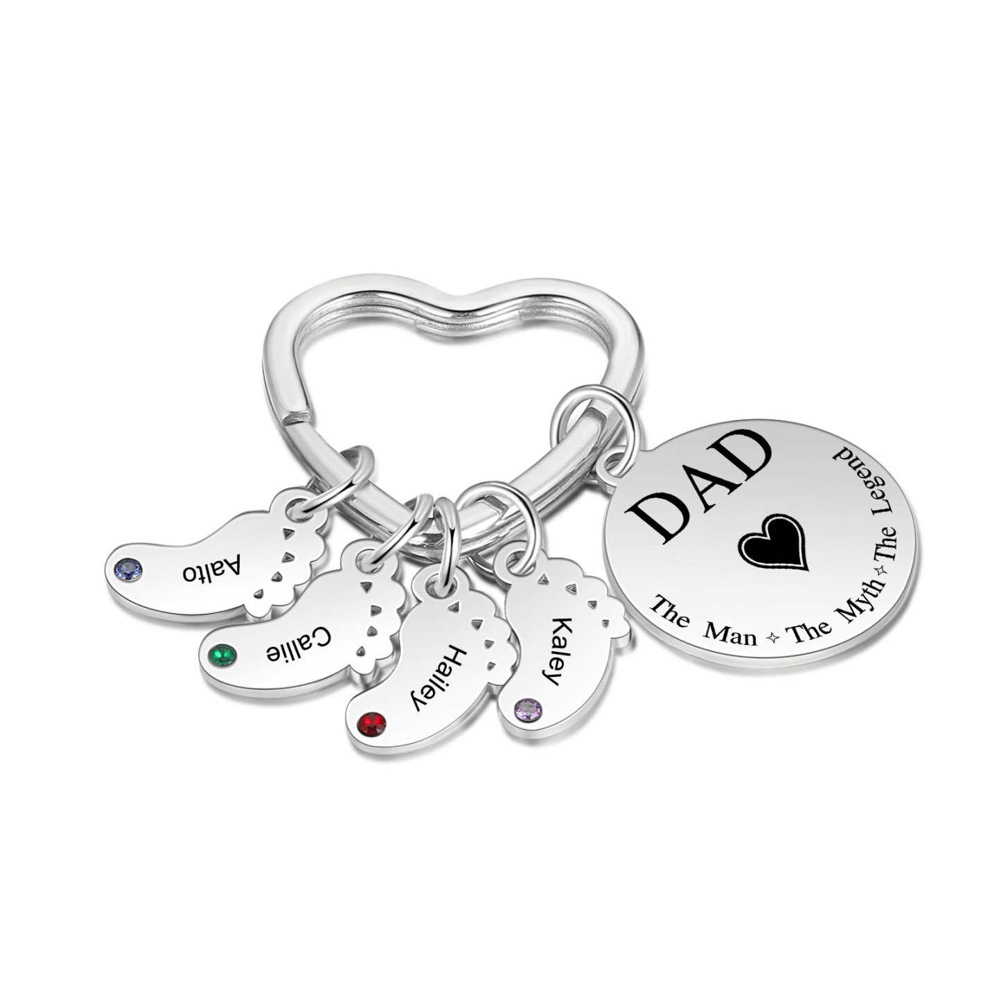 5 Names & 1 Text Personalised Keychain with Kids' Names & Birthstones | Lorajewel