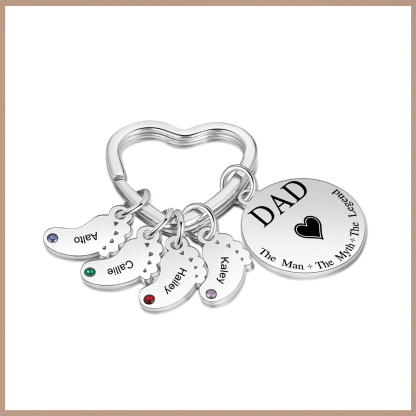 5 Names & 1 Text Personalised Keychain with Kids' Names & Birthstones | Lorajewel