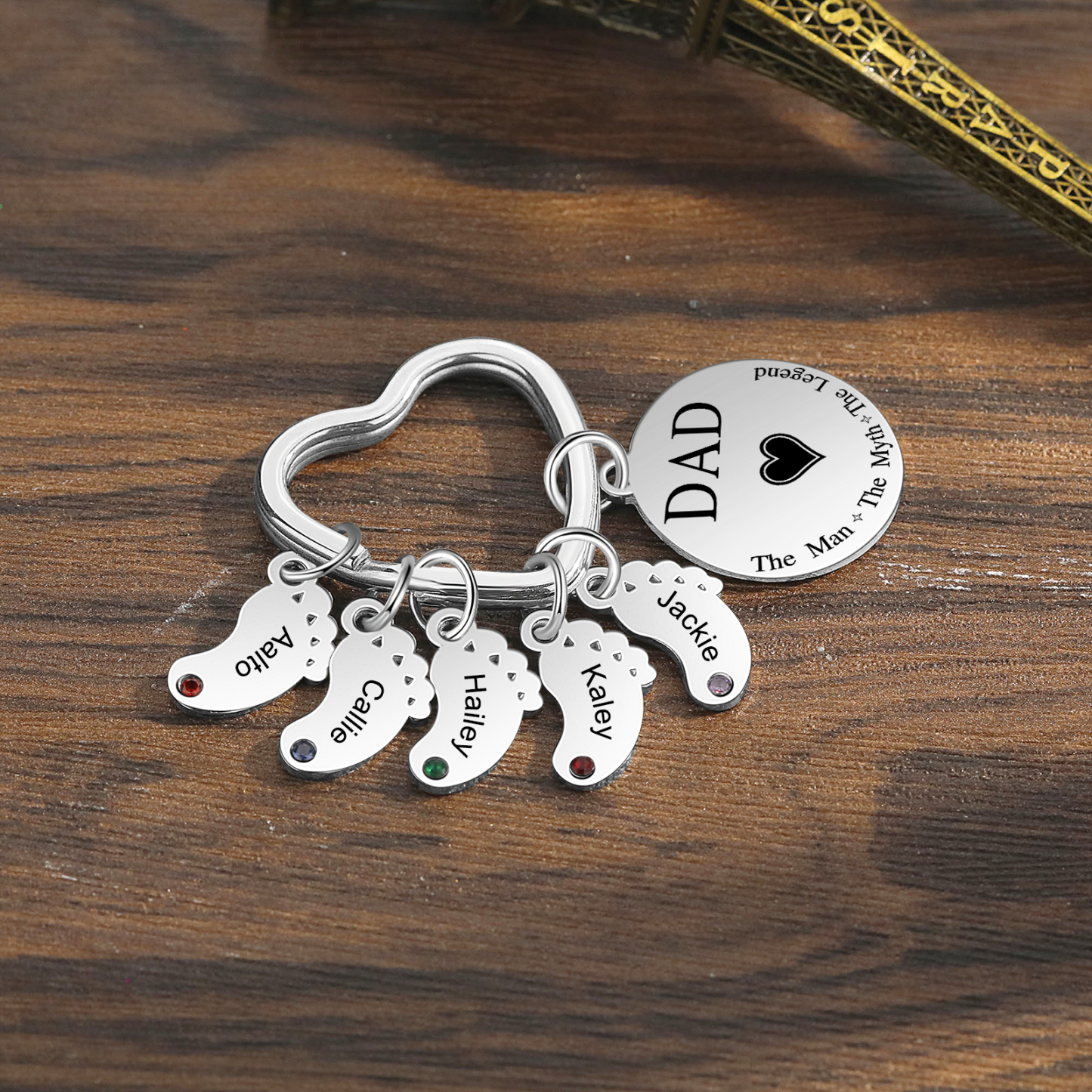 6 Names & 1 Text Personalised Keychain with Kids' Names & Birthstones | Lorajewel
