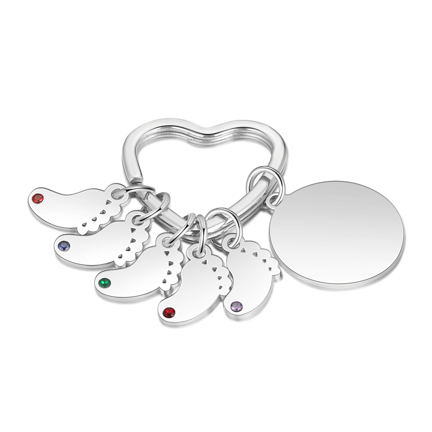 6 Names & 1 Text Personalised Keychain with Kids' Names & Birthstones | Lorajewel