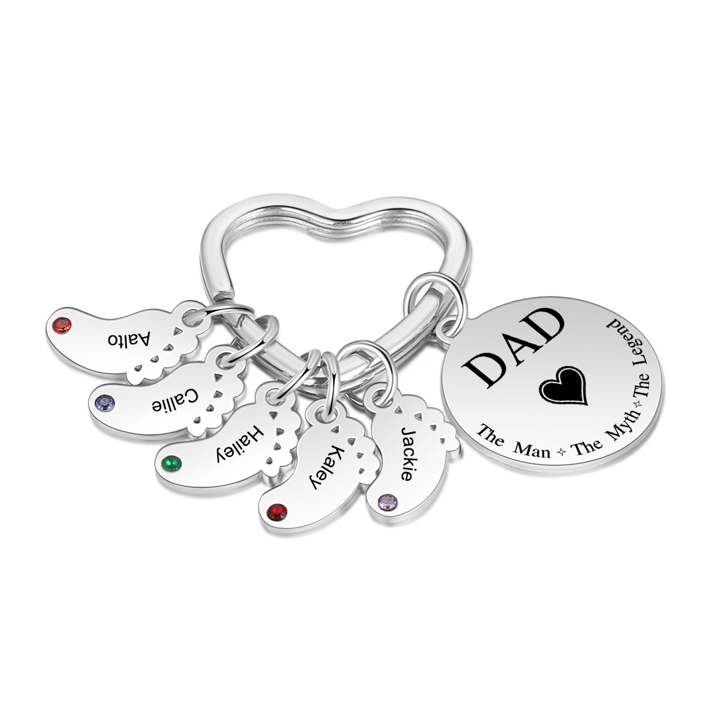 6 Names & 1 Text Personalised Keychain with Kids' Names & Birthstones | Lorajewel