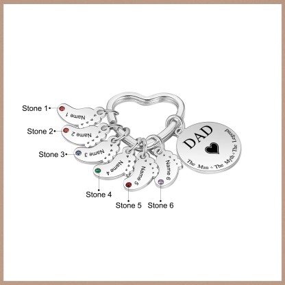 7 Names & 1 Text Personalised Keychain with Kids' Names & Birthstones | Lorajewel