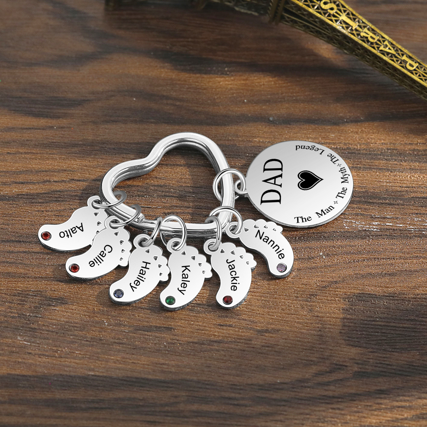 7 Names & 1 Text Personalised Keychain with Kids' Names & Birthstones | Lorajewel