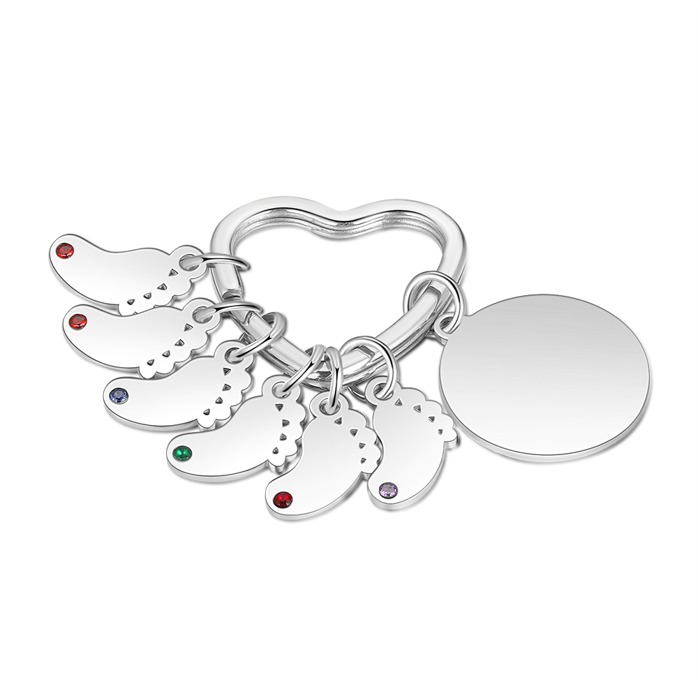 7 Names & 1 Text Personalised Keychain with Kids' Names & Birthstones | Lorajewel