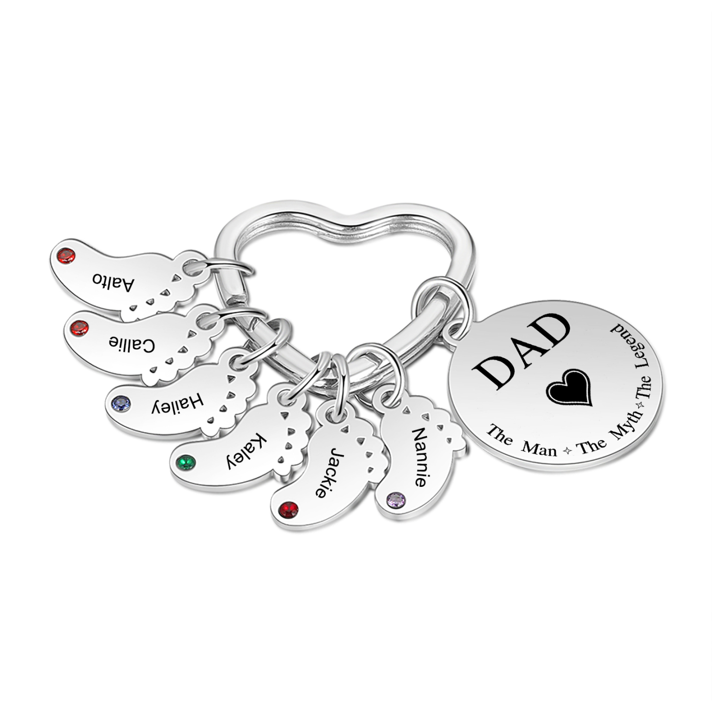 7 Names & 1 Text Personalised Keychain with Kids' Names & Birthstones | Lorajewel