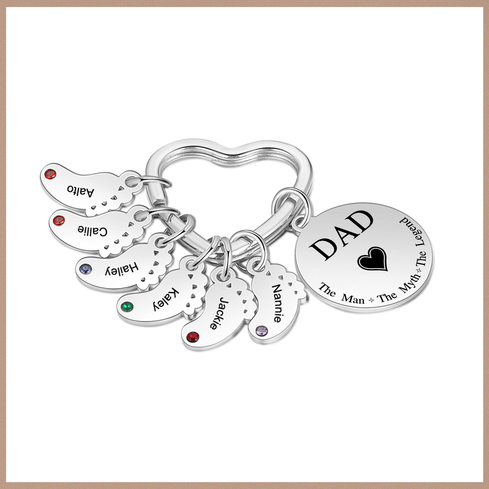 7 Names & 1 Text Personalised Keychain with Kids' Names & Birthstones | Lorajewel