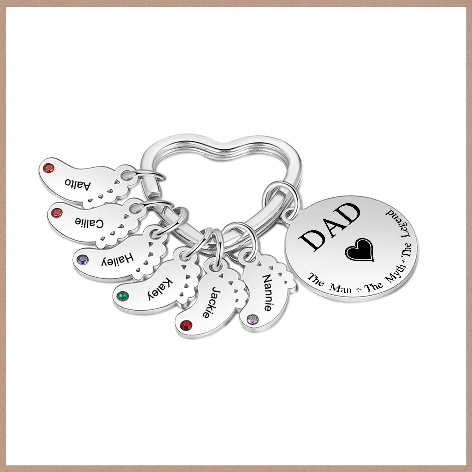 7 Names & 1 Text Personalised Keychain with Kids' Names & Birthstones | Lorajewel