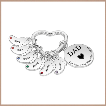 7 Names & 1 Text Personalised Keychain with Kids' Names & Birthstones | Lorajewel