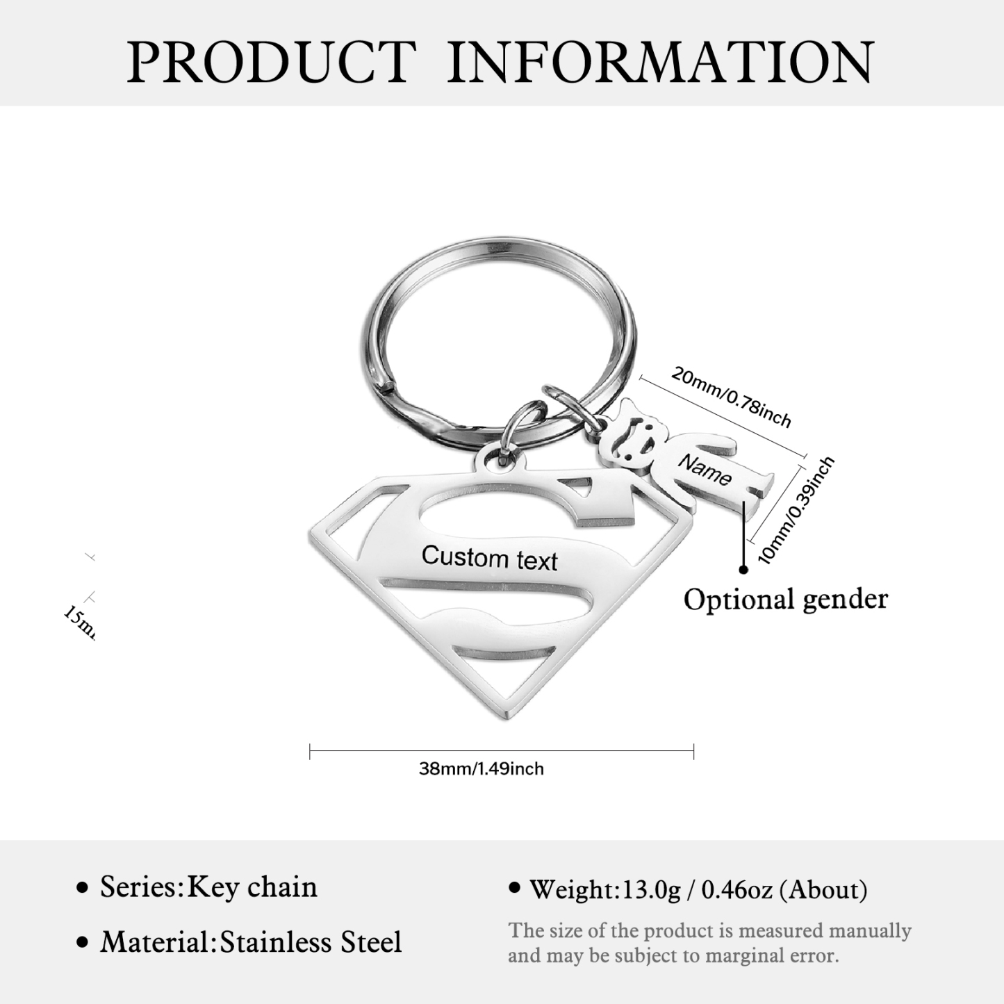 Kid Charm Superhero Personalized Keyring with 1 Name for Father's Day | Lorajewel