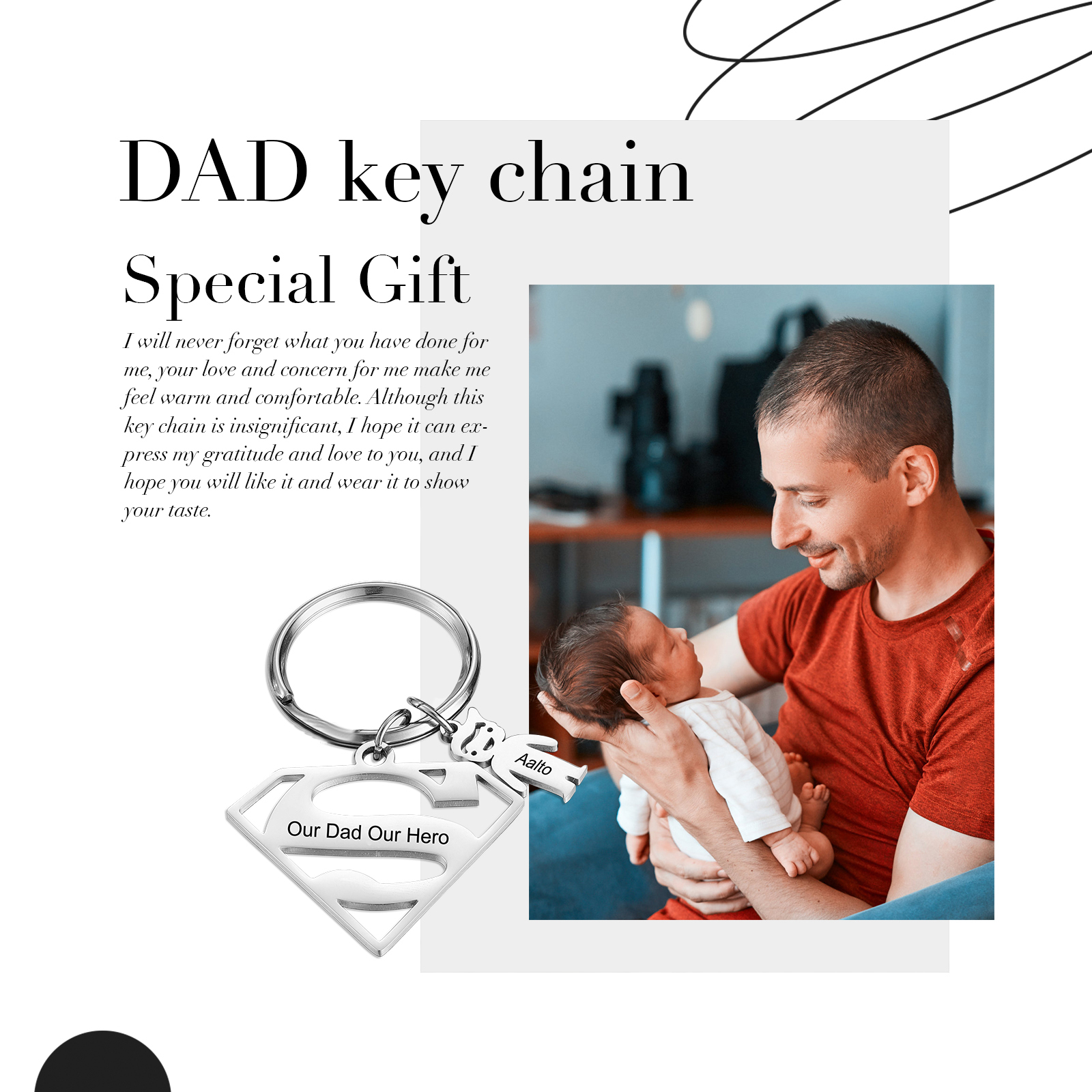 Kid Charm Superhero Personalized Keyring with 1 Name for Father's Day | Lorajewel