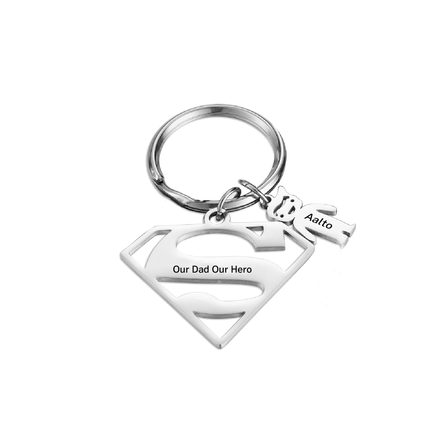 Kid Charm Superhero Personalized Keyring with 1 Name for Father's Day | Lorajewel