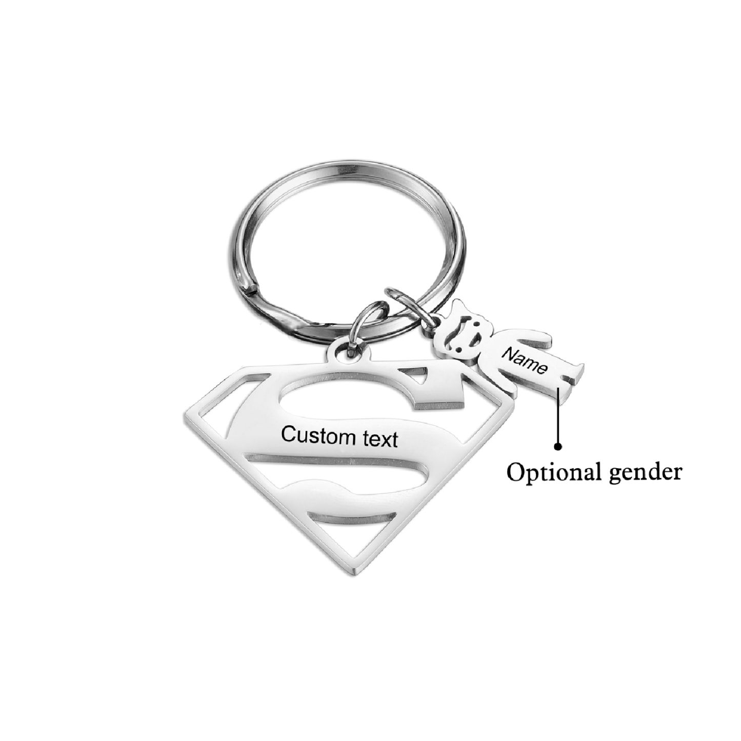 Kid Charm Superhero Personalized Keyring with 1 Name for Father's Day | Lorajewel