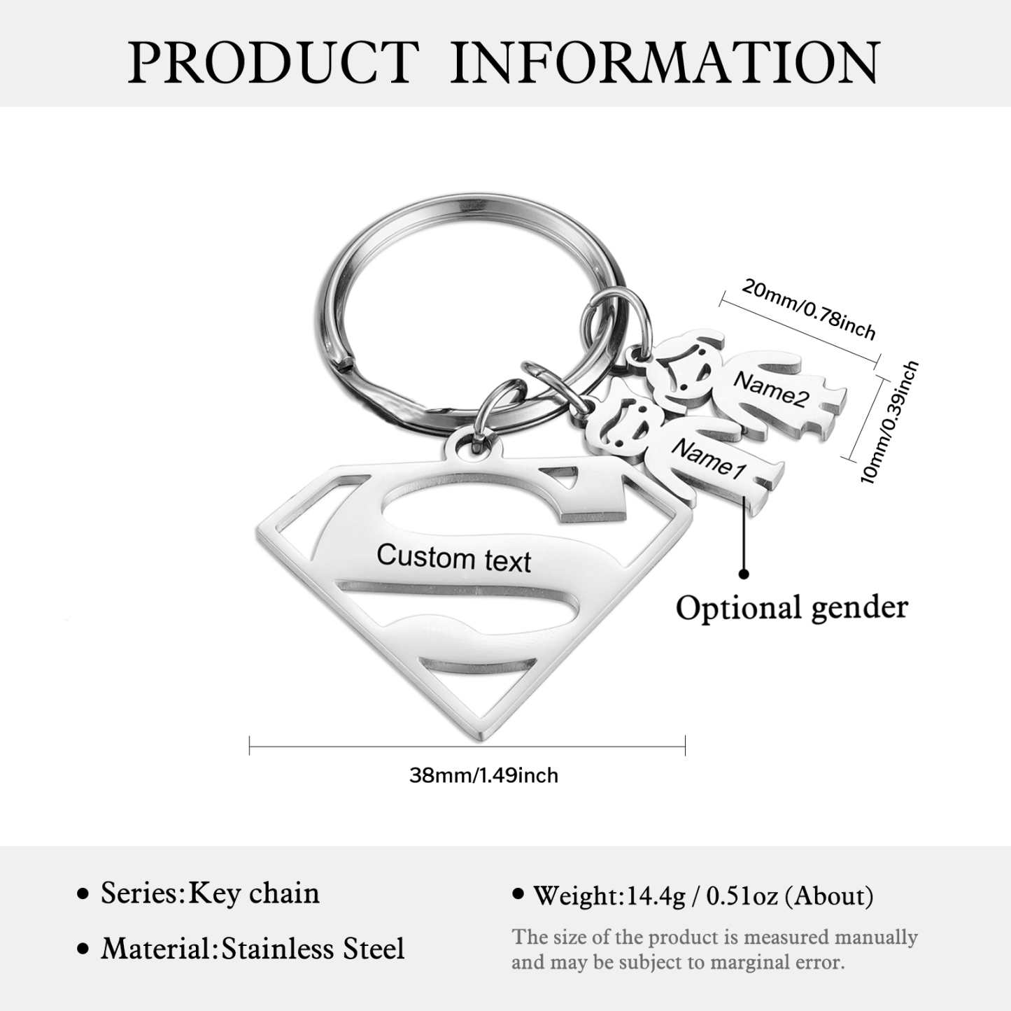 Kid Charm Superhero Personalized Keyring with 2 Names for Father's Day | Lorajewel