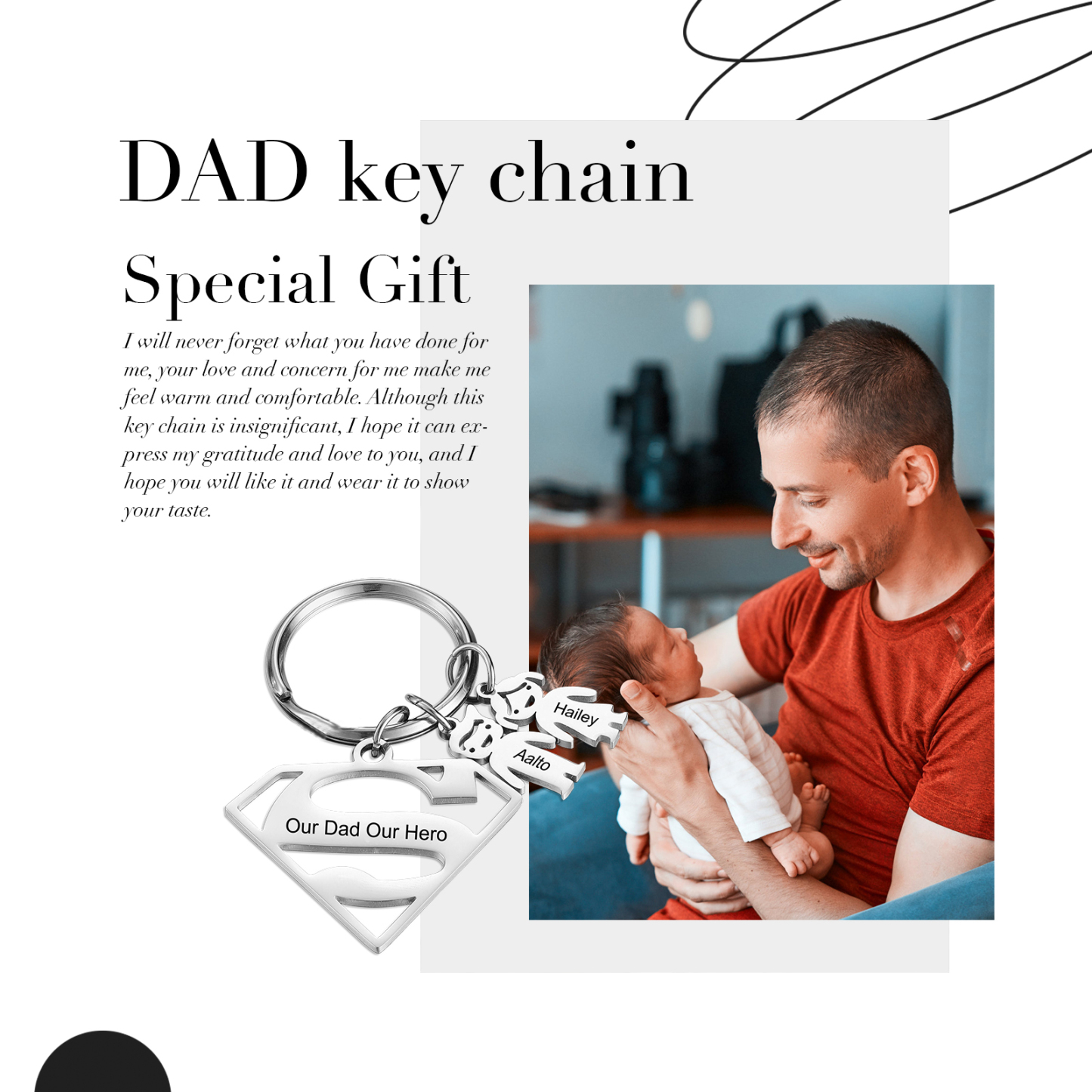 Kid Charm Superhero Personalized Keyring with 2 Names for Father's Day | Lorajewel