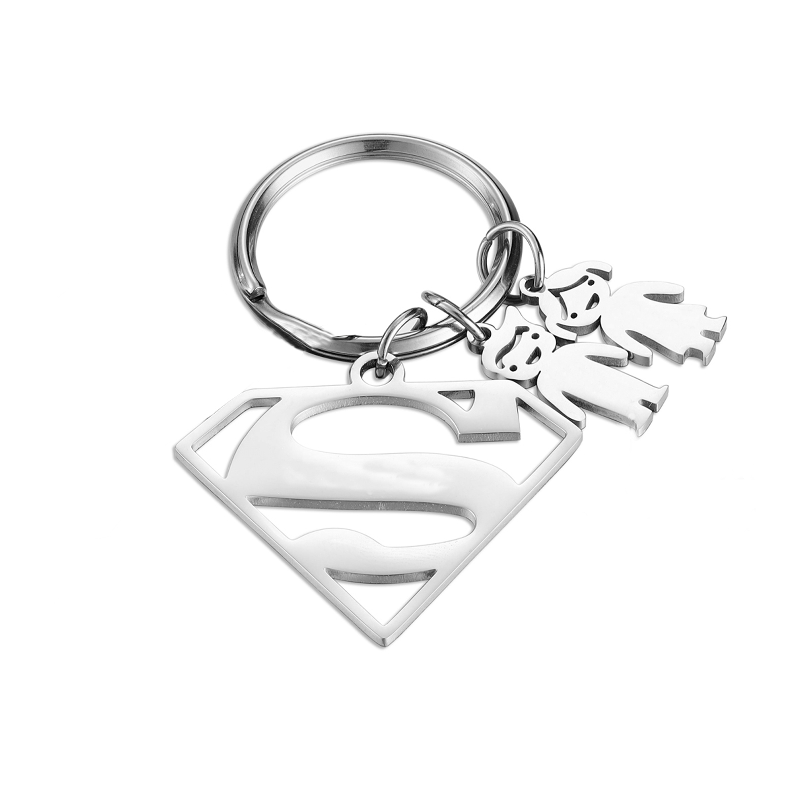 Kid Charm Superhero Personalized Keyring with 2 Names for Father's Day | Lorajewel