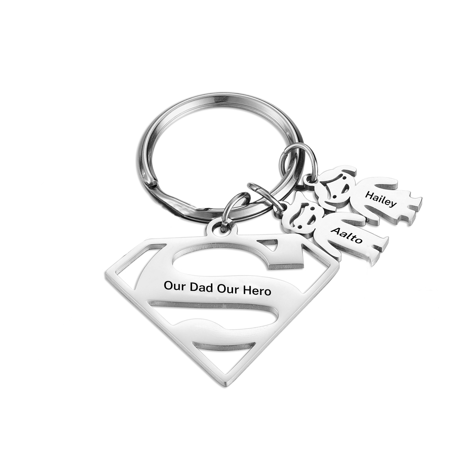 Kid Charm Superhero Personalized Keyring with 2 Names for Father's Day | Lorajewel