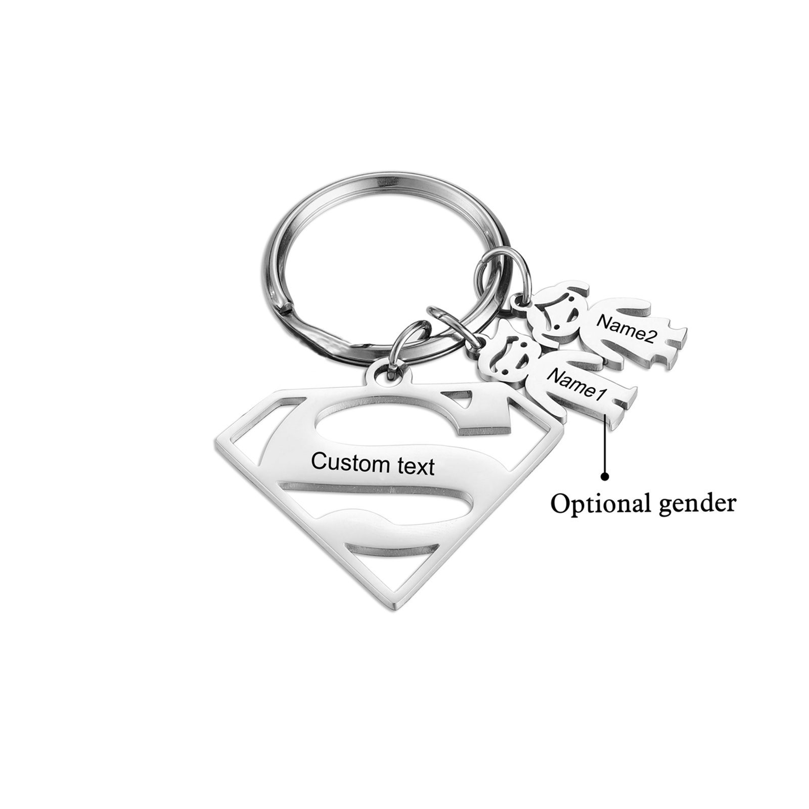 Kid Charm Superhero Personalized Keyring with 2 Names for Father's Day | Lorajewel