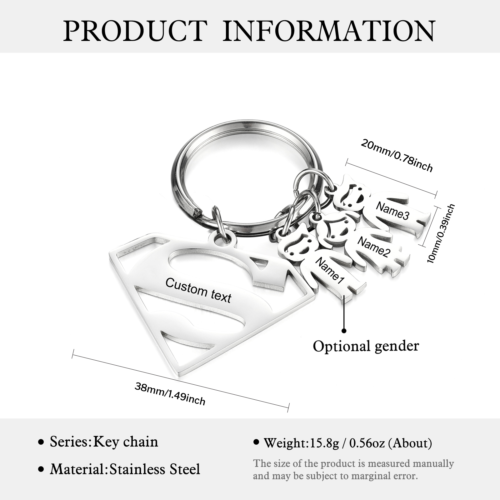 Kid Charm Superhero Personalized Keyring with 3 Names for Father's Day | Lorajewel