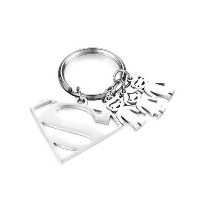 Kid Charm Superhero Personalized Keyring with 3 Names for Father's Day | Lorajewel