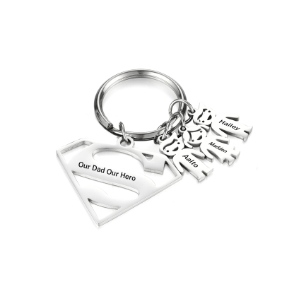 Kid Charm Superhero Personalized Keyring with 3 Names for Father's Day | Lorajewel