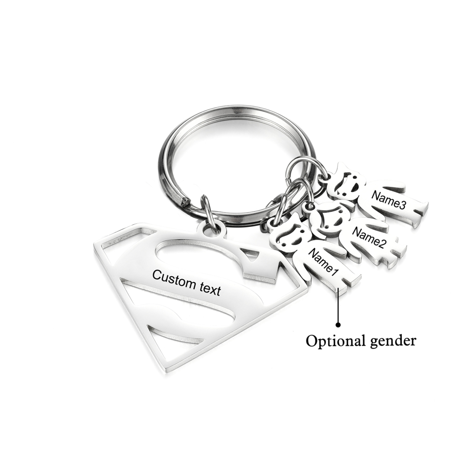 Kid Charm Superhero Personalized Keyring with 3 Names for Father's Day | Lorajewel