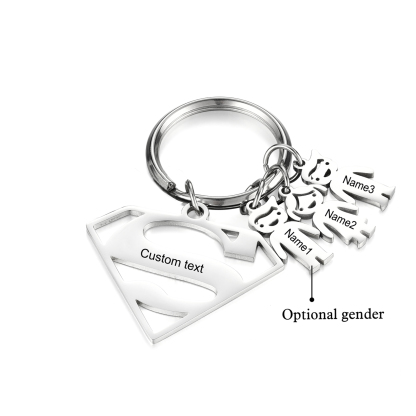 Kid Charm Superhero Personalized Keyring with 3 Names for Father's Day | Lorajewel