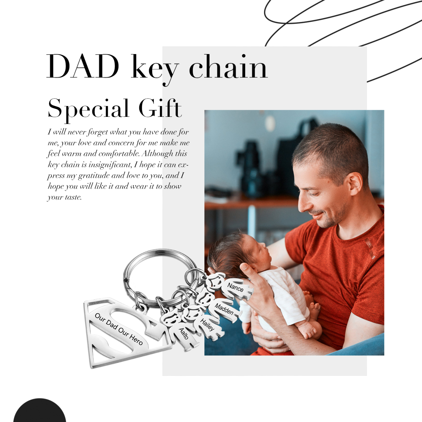 Kid Charm Superhero Personalized Keyring with 4 Names for Father's Day | Lorajewel