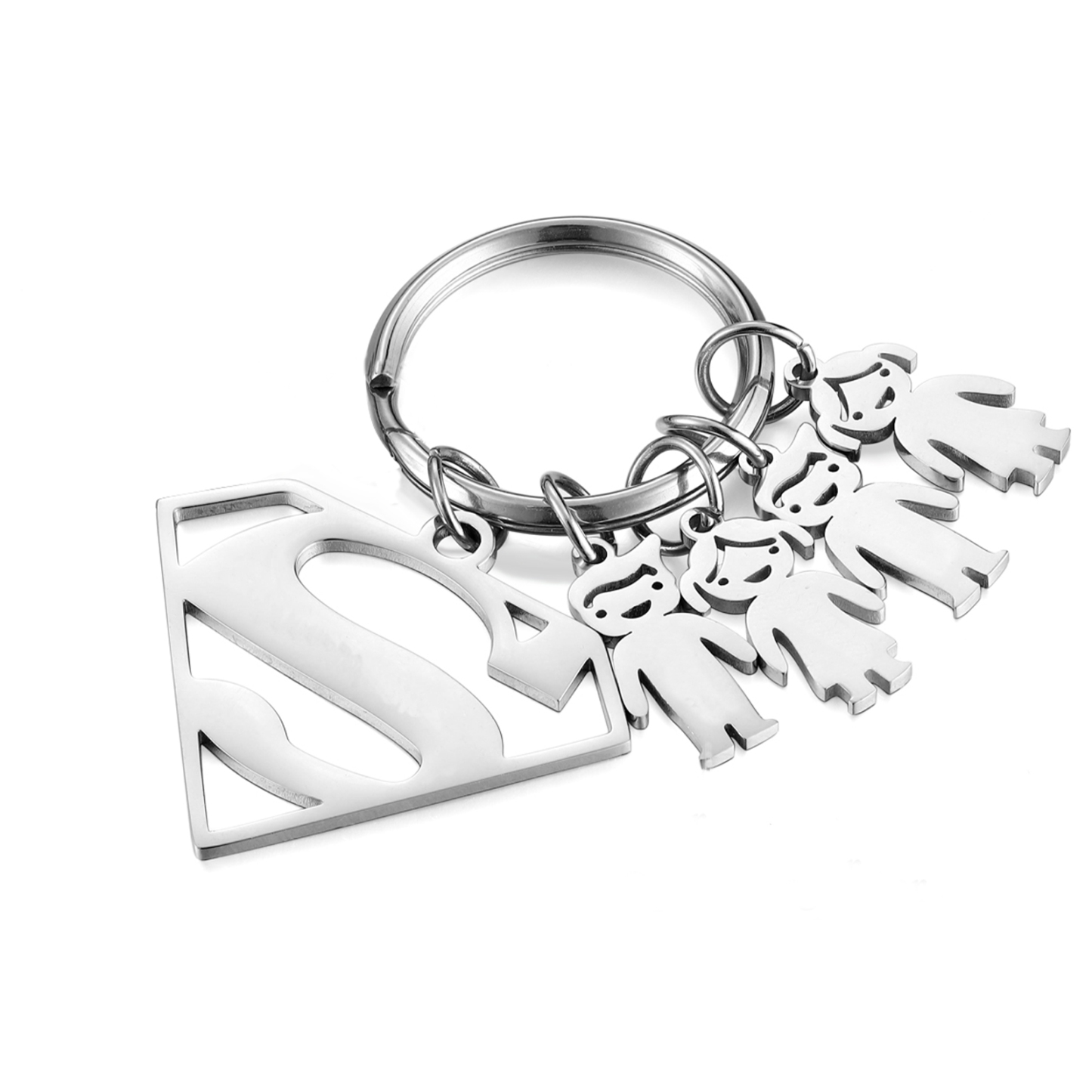 Kid Charm Superhero Personalized Keyring with 4 Names for Father's Day | Lorajewel