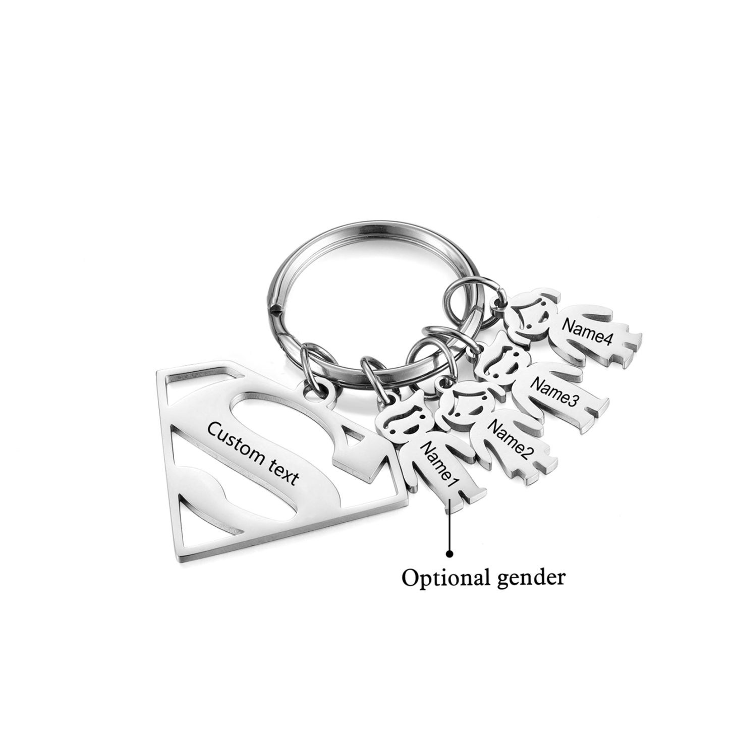 Kid Charm Superhero Personalized Keyring with 4 Names for Father's Day | Lorajewel
