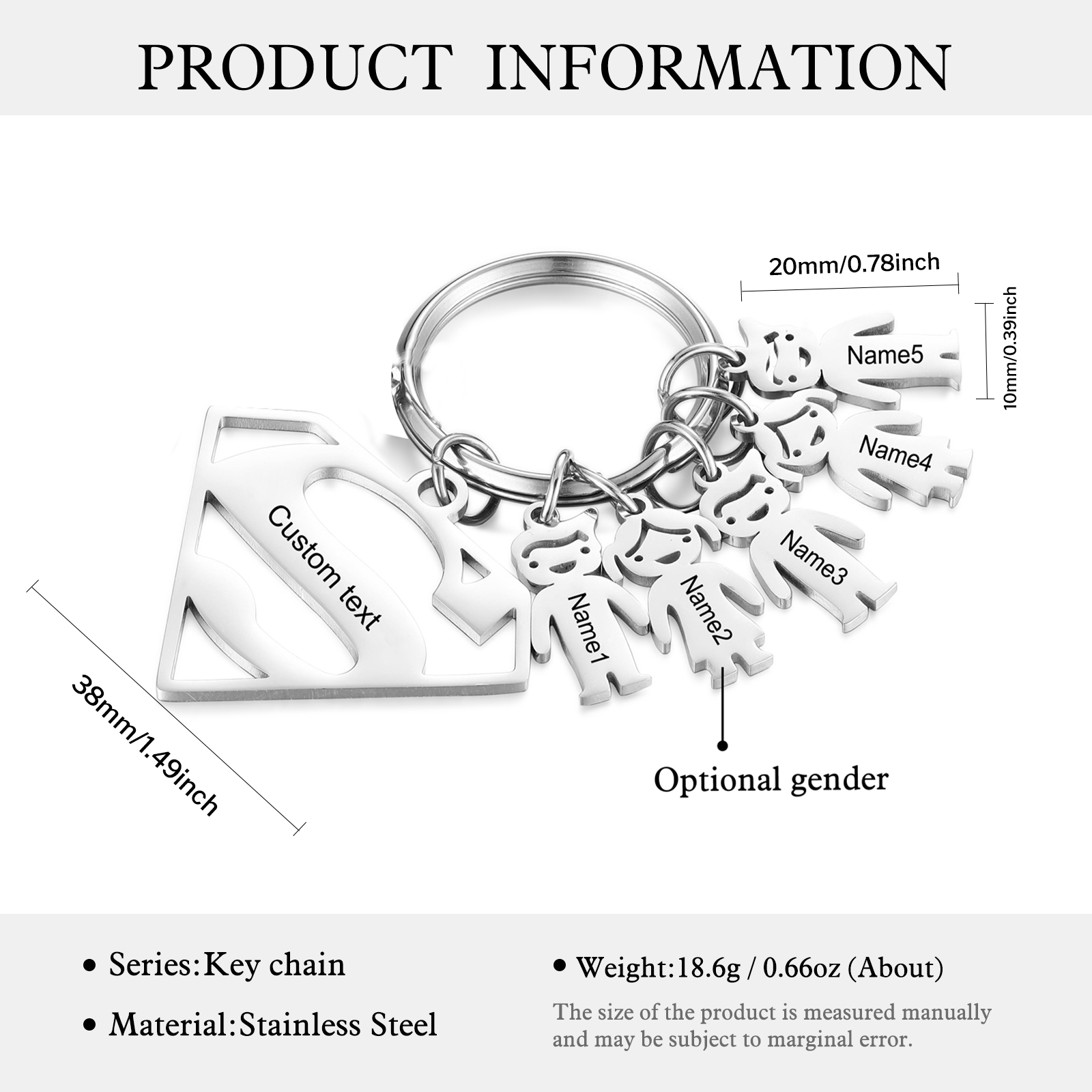 Kid Charm Superhero Personalized Keyring with 5 Names for Father's Day | Lorajewel