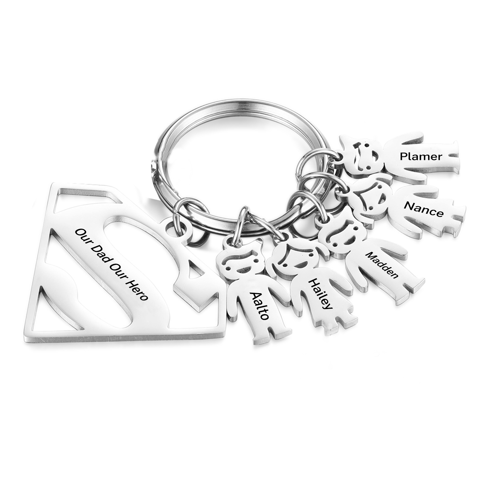 Kid Charm Superhero Personalized Keyring with 5 Names for Father's Day | Lorajewel