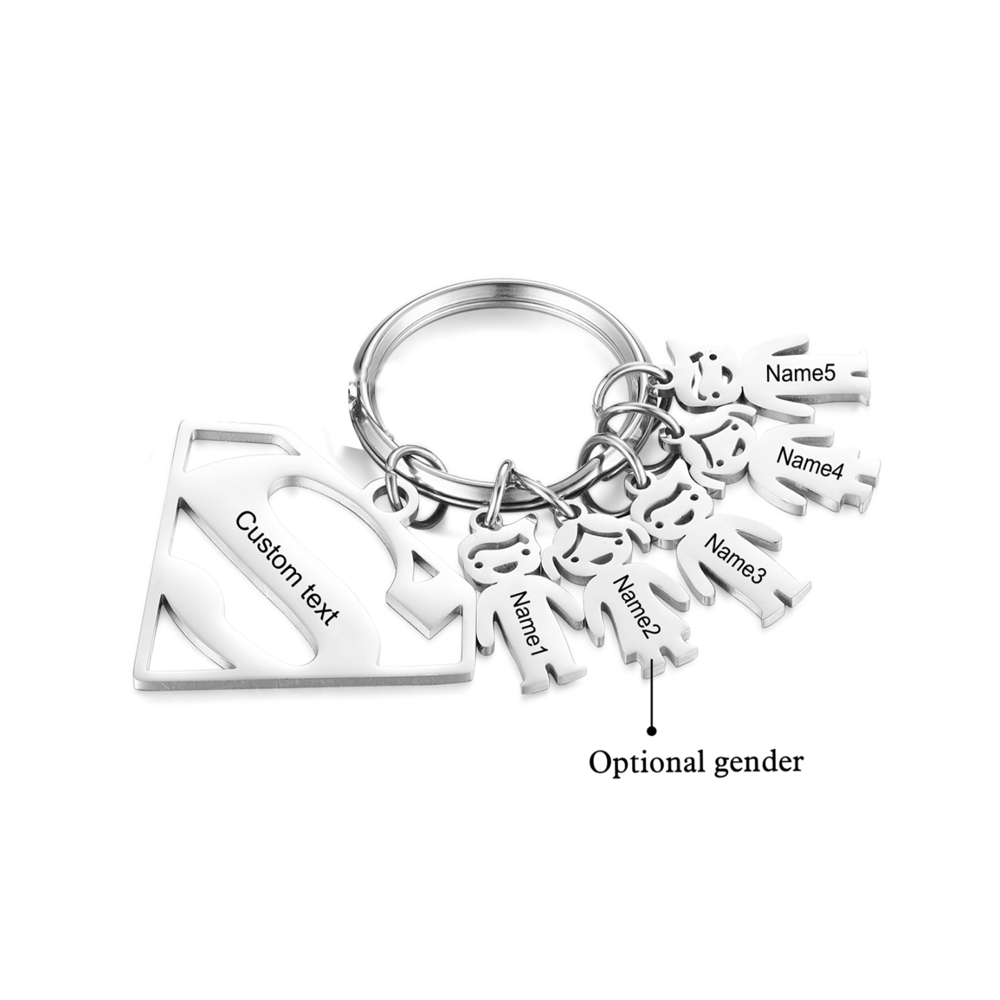 Kid Charm Superhero Personalized Keyring with 5 Names for Father's Day | Lorajewel