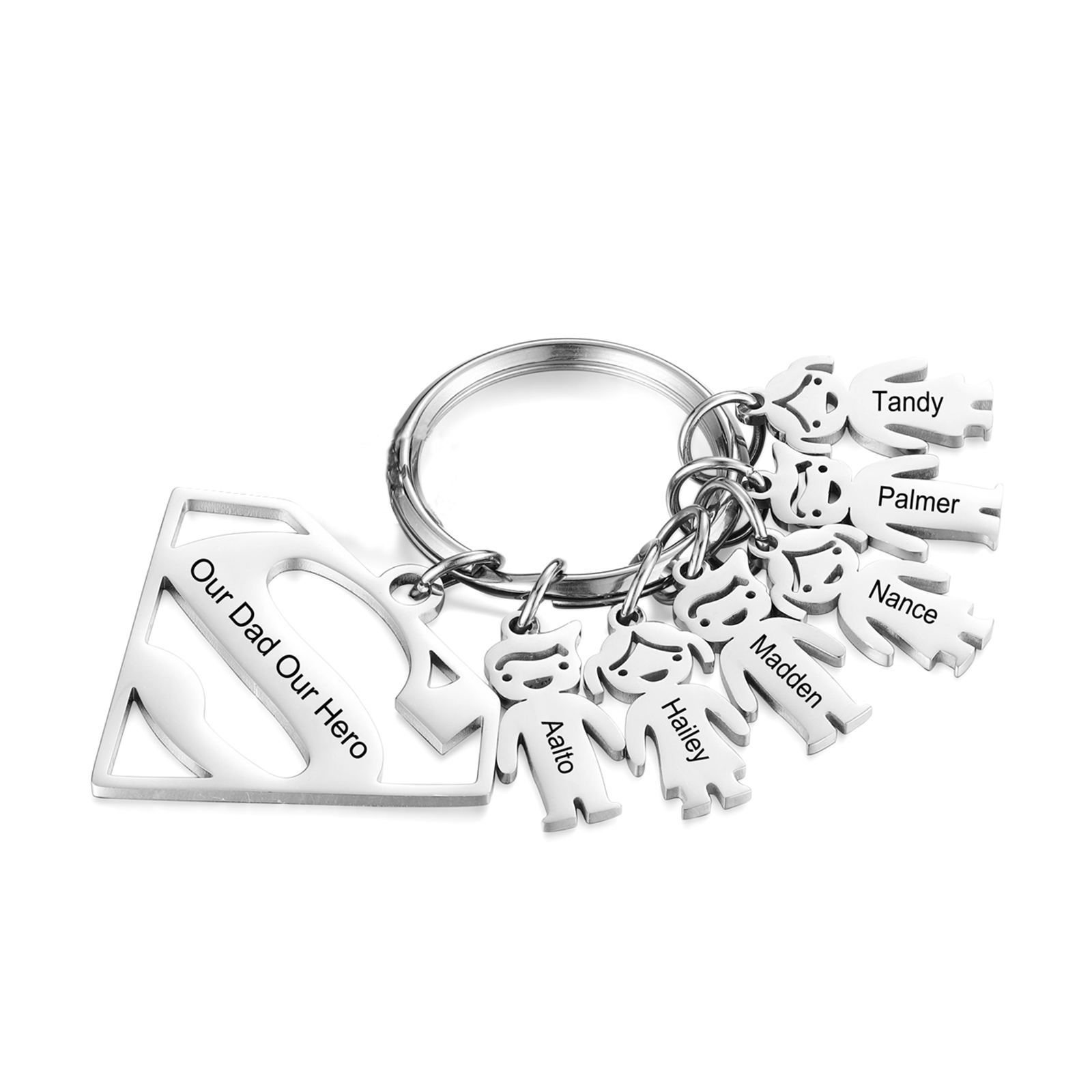 Kid Charm Superhero Personalized Keyring with 6 Names for Father's Day | Lorajewel