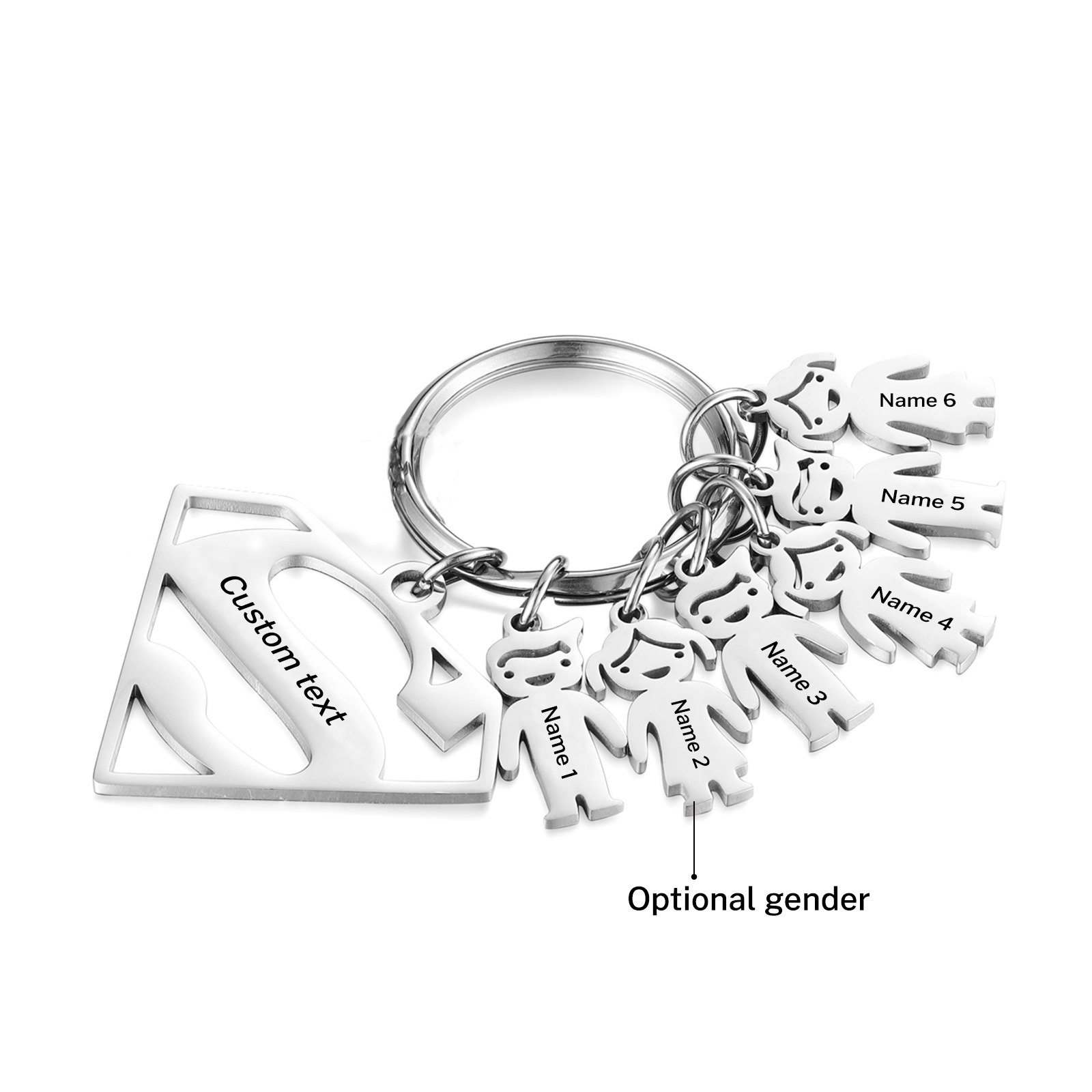 Kid Charm Superhero Personalized Keyring with 6 Names for Father's Day | Lorajewel