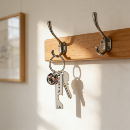 Personalized Couple Keychain Custom 2 Names & 2 Dates & 2 Photos Keyring Matching Couple Gifts Valentine's Day Gift for Him/Her