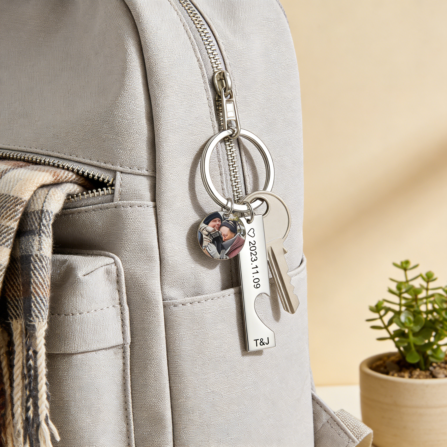 Personalized Couple Keychain Custom 2 Names & 2 Dates & 2 Photos Keyring Matching Couple Gifts Valentine's Day Gift for Him/Her