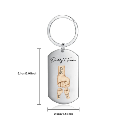 2 Texts, 2 Names & 1 Photo Personalized Keyring – “Daddy’s Team” Design | Lorajewel