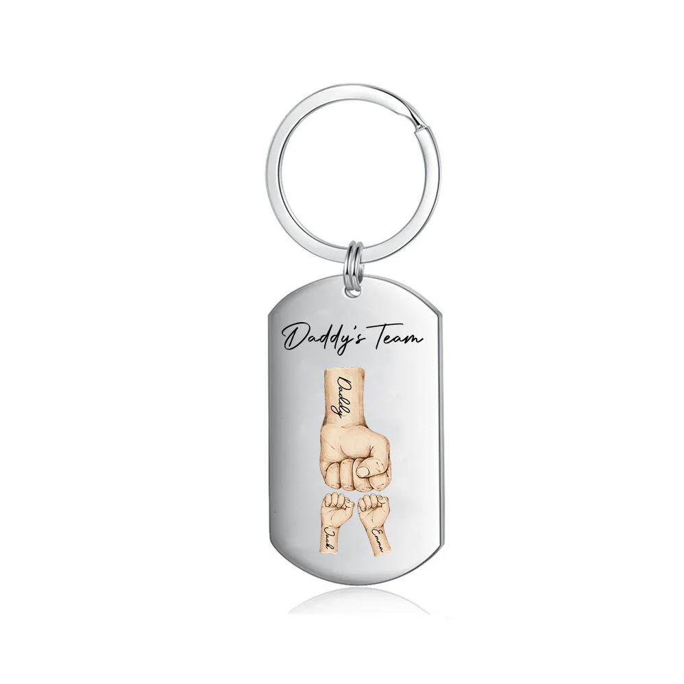 2 Texts, 2 Names & 1 Photo Personalized Keyring – “Daddy’s Team” Design | Lorajewel