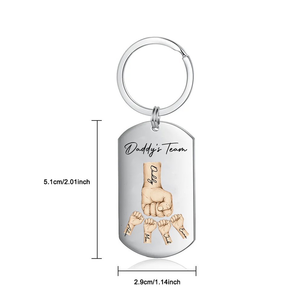 2 Texts, 4 Names & 1 Photo Personalized Keyring – “Daddy’s Team” Design | Lorajewel