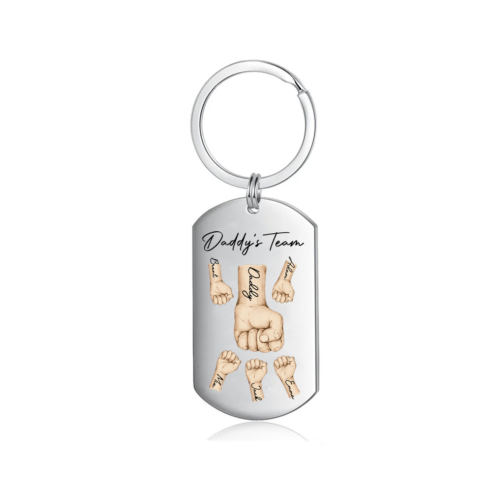 2 Texts, 5 Names & 1 Photo Personalized Keyring – “Daddy’s Team” Design | Lorajewel