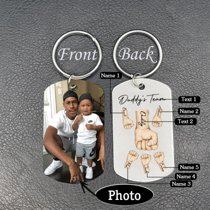 2 Texts, 5 Names & 1 Photo Personalized Keyring – “Daddy’s Team” Design | Lorajewel