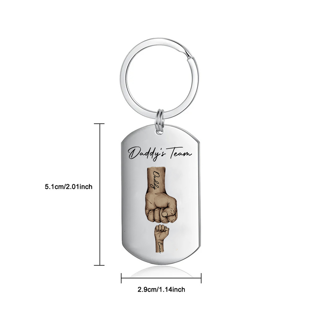 2 Texts, 1 Name & 1 Photo Personalized Keyring – “Daddy’s Team” Design | Lorajewel