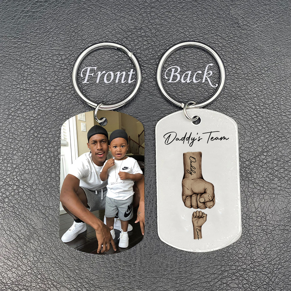 2 Texts, 1 Name & 1 Photo Personalized Keyring – “Daddy’s Team” Design | Lorajewel