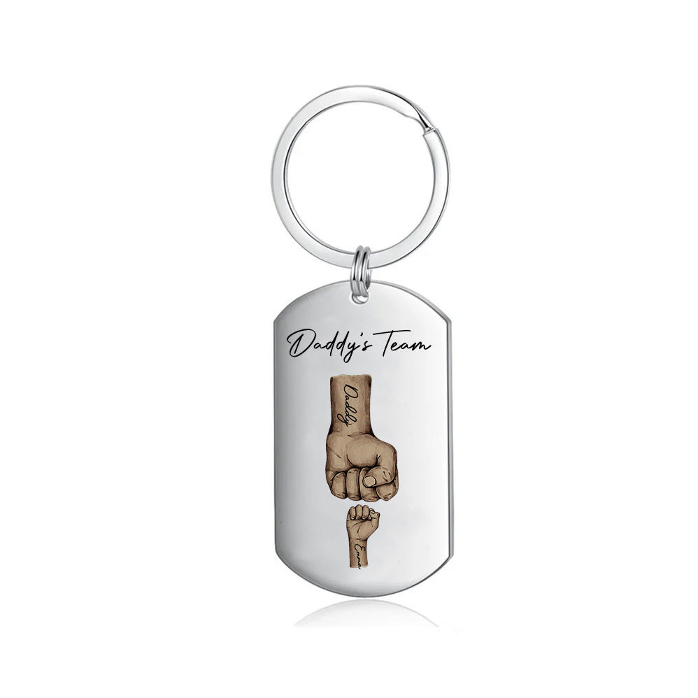2 Texts, 1 Name & 1 Photo Personalized Keyring – “Daddy’s Team” Design | Lorajewel