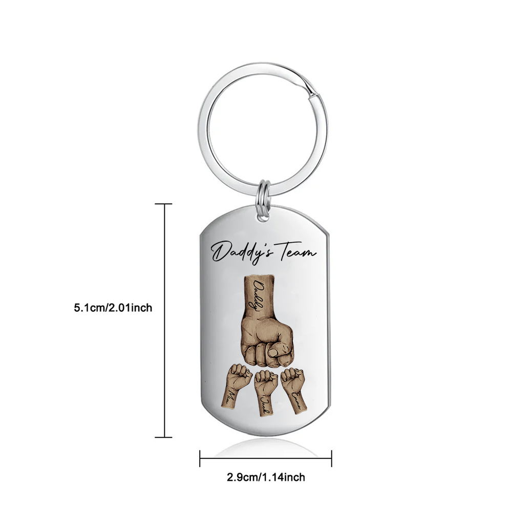 2 Texts, 3 Names & 1 Photo Personalized Keyring – “Daddy’s Team” Design | Lorajewel