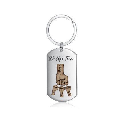 2 Texts, 3 Names & 1 Photo Personalized Keyring – “Daddy’s Team” Design | Lorajewel