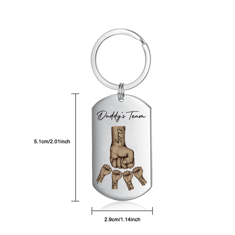 2 Texts, 4 Names & 1 Photo Personalized Keyring – “Daddy’s Team” Design | Lorajewel