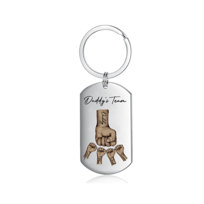 2 Texts, 4 Names & 1 Photo Personalized Keyring – “Daddy’s Team” Design | Lorajewel